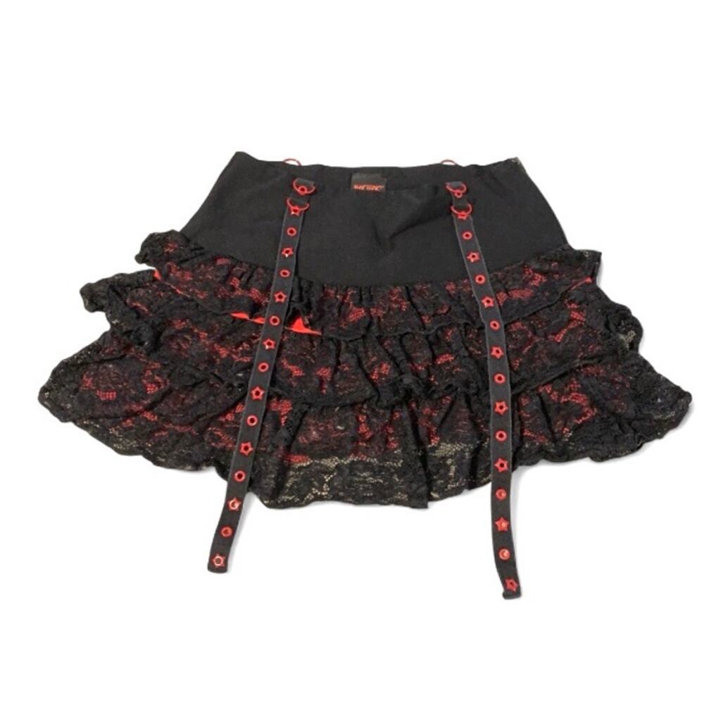 Hot Topic Y2K Early 2000s Red Black Lace Mini Skirt – Star Grommets